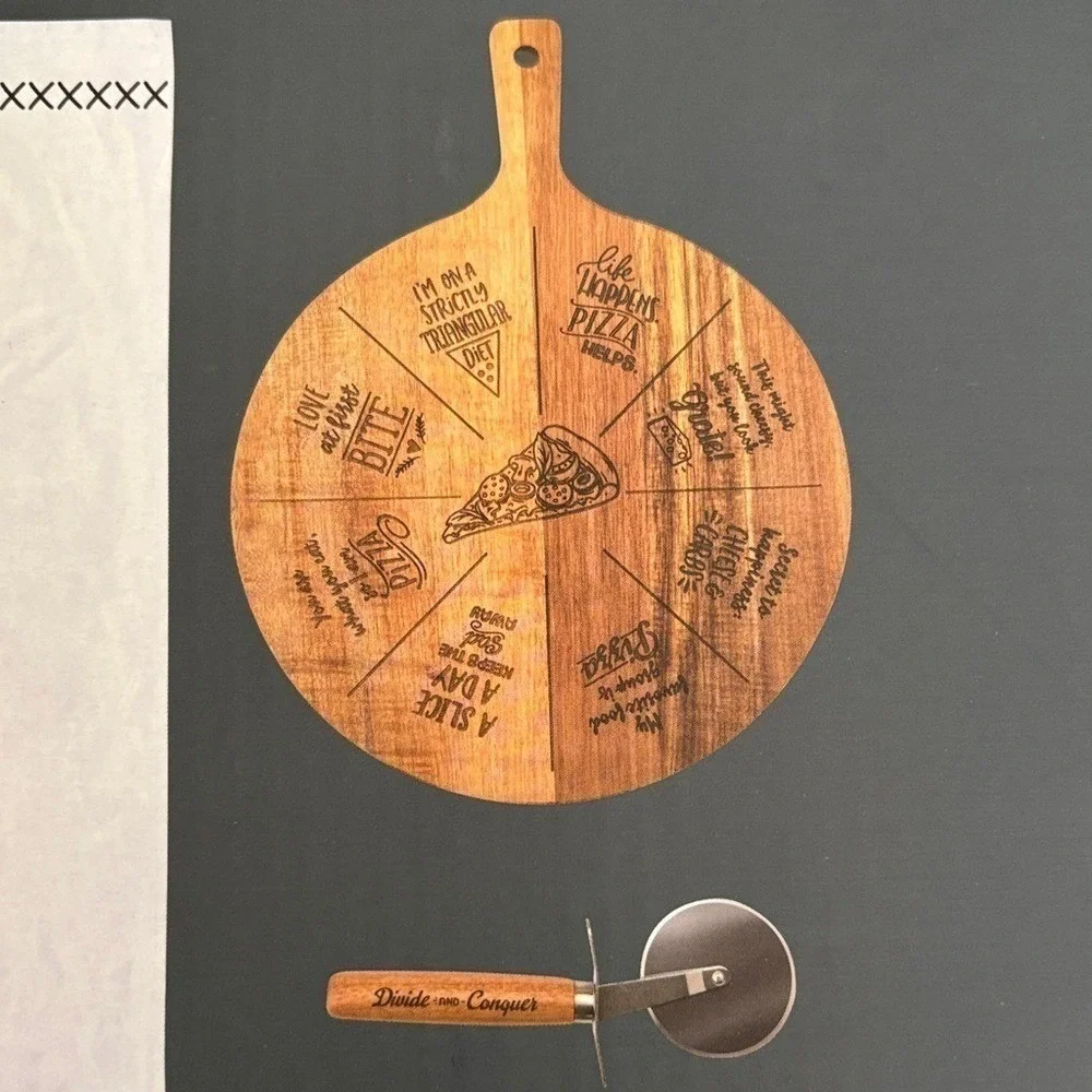 Hammer + Axe Pizza Party Tool Set Wooden Pizza Cutting Board, Pizza Cutter Towel